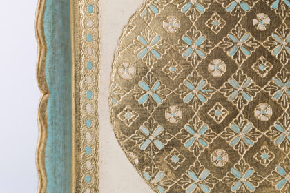 artigianato fiorentino vassoio in legno quadro avorio azzurro